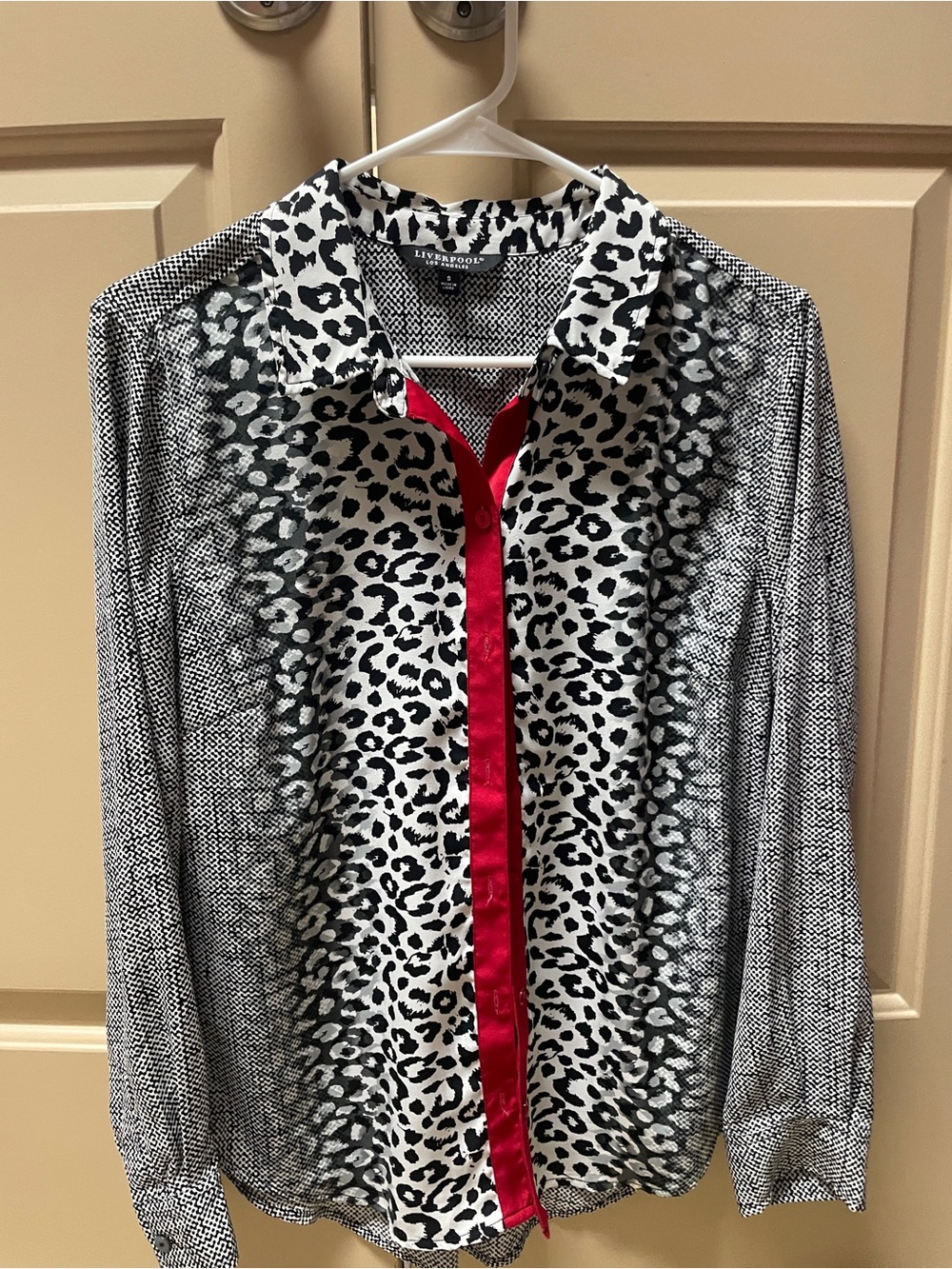 Black & White Leopard Print Shirt with Red Trim